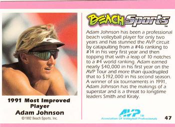 1992 Beach Sports #47 1991 Most Improved Player - Adam Johnson Back
